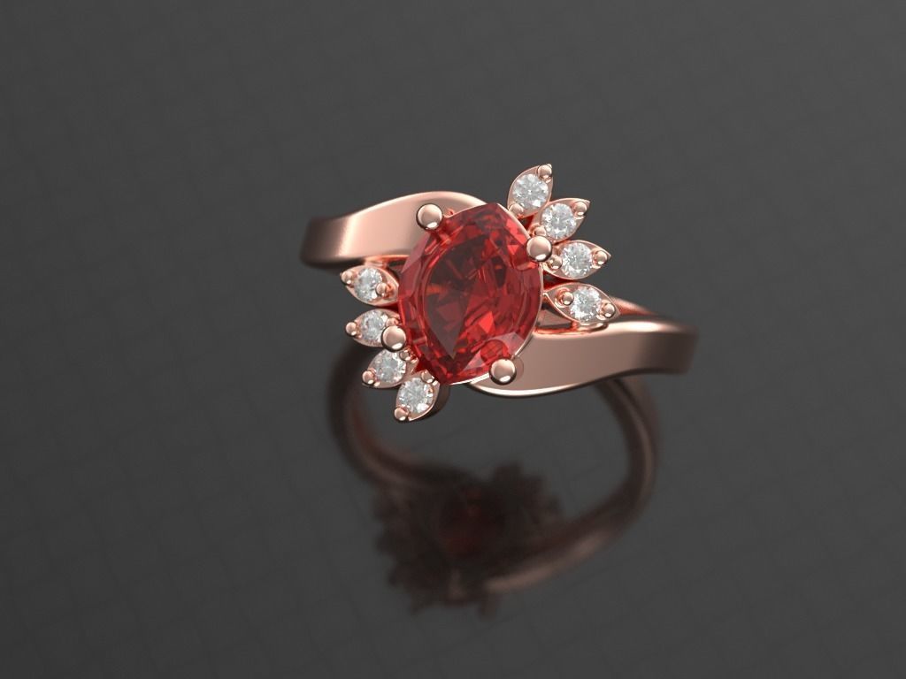 Marquise emerald and diamond ring ready for print 3D print model_20