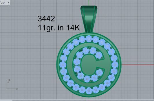 C letter pendant 3442 3D print model 3D print model_4