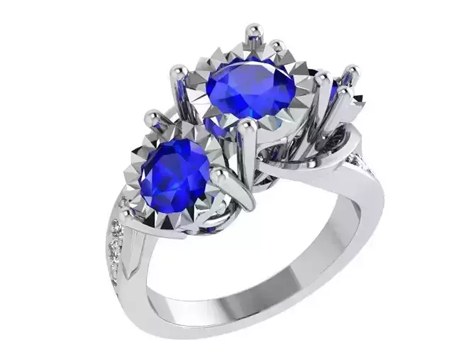 3-Stone blue round diamond ring 3443 3D print model