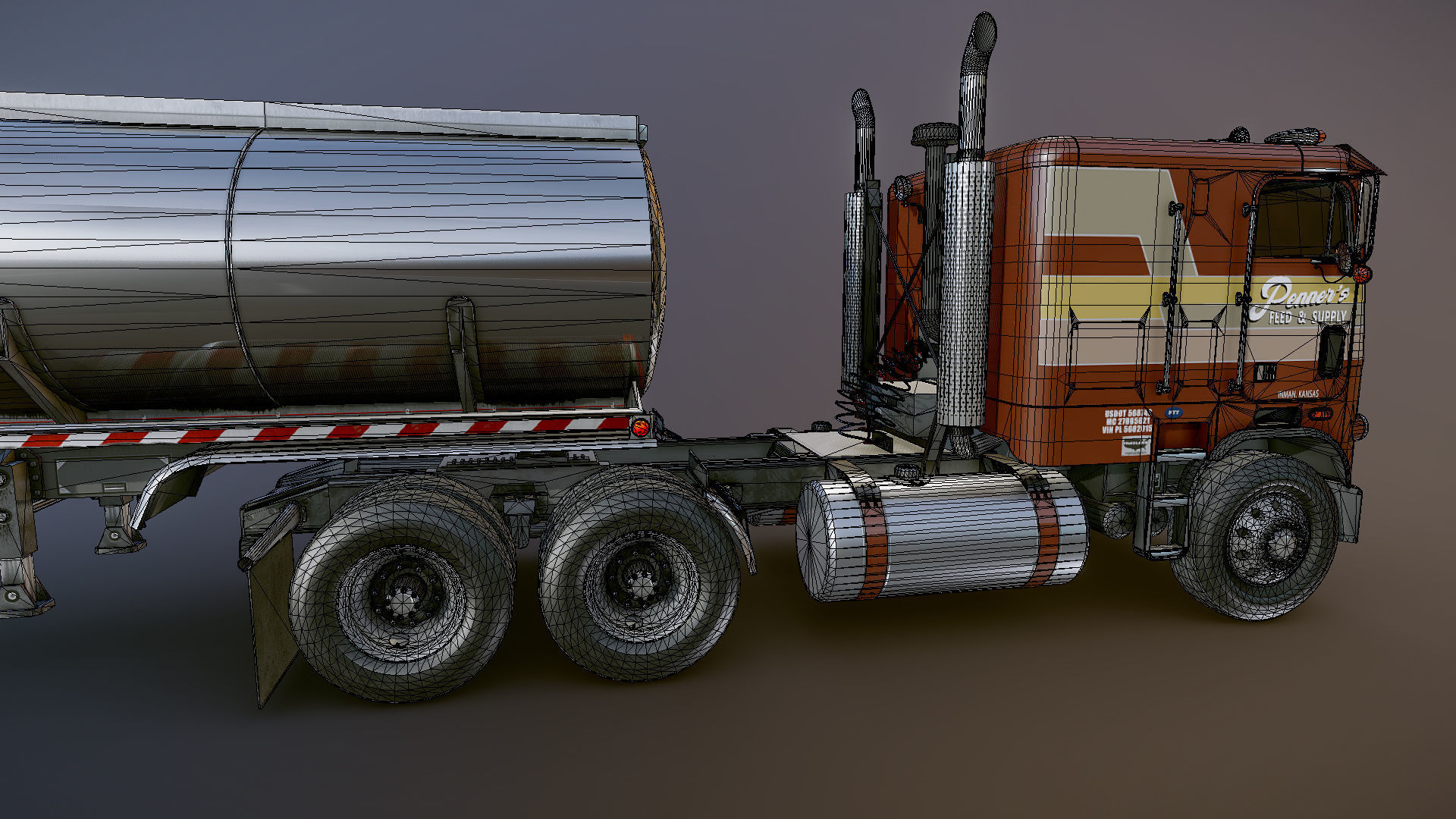 Freightliner cabover fuel trailer Low-poly 3D model_42