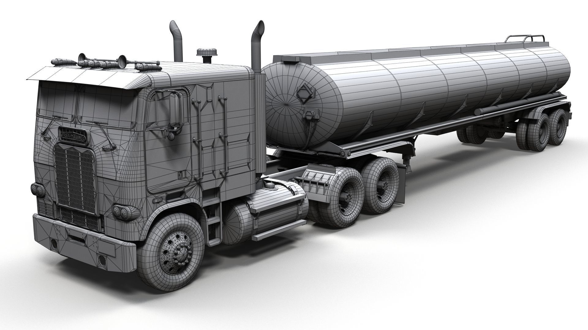 Freightliner cabover fuel trailer Low-poly 3D model_14