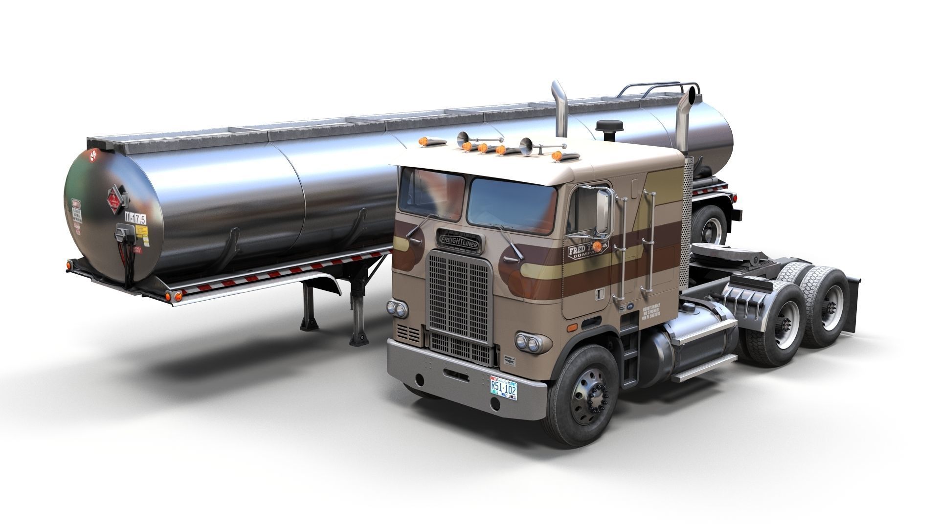 Freightliner cabover fuel trailer Low-poly 3D model_9
