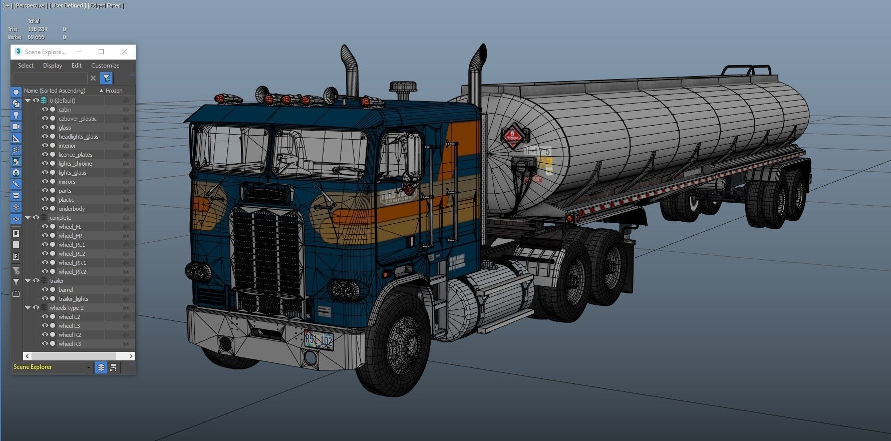 Freightliner cabover fuel trailer Low-poly 3D model_52
