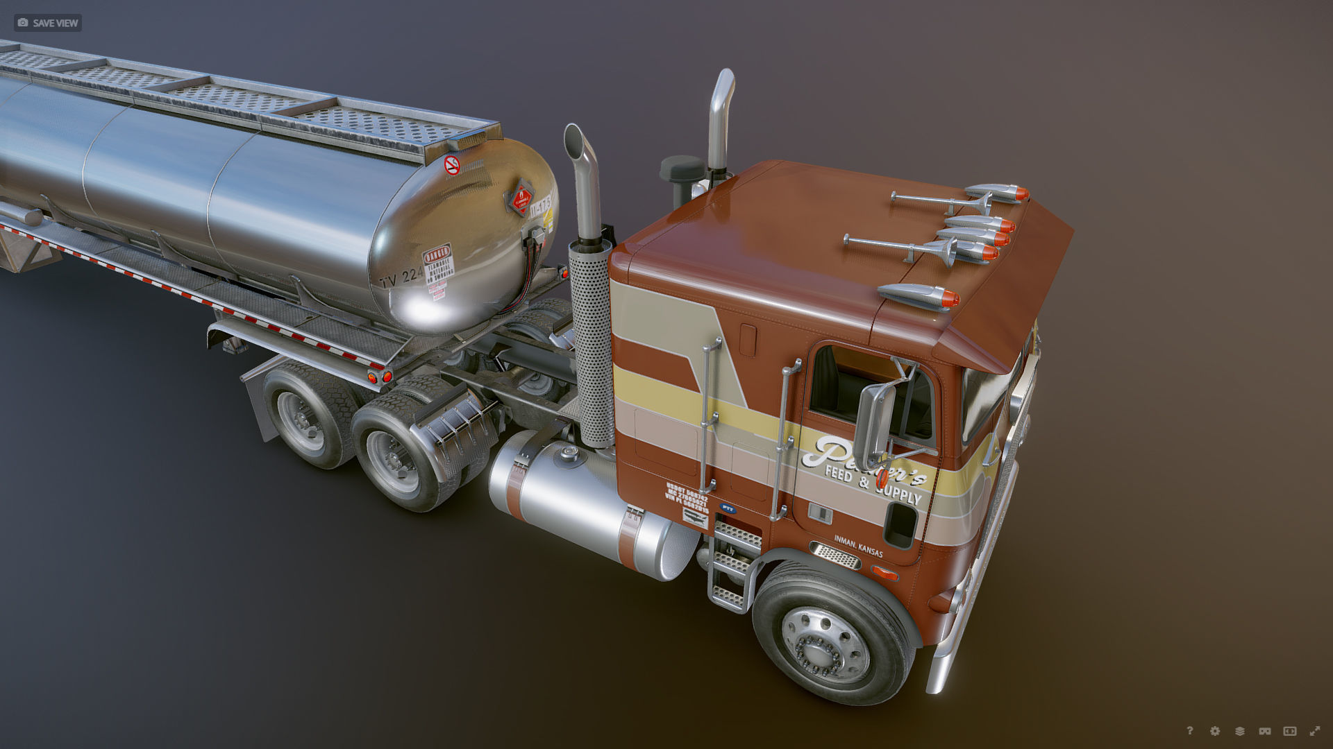 Freightliner cabover fuel trailer Low-poly 3D model_35