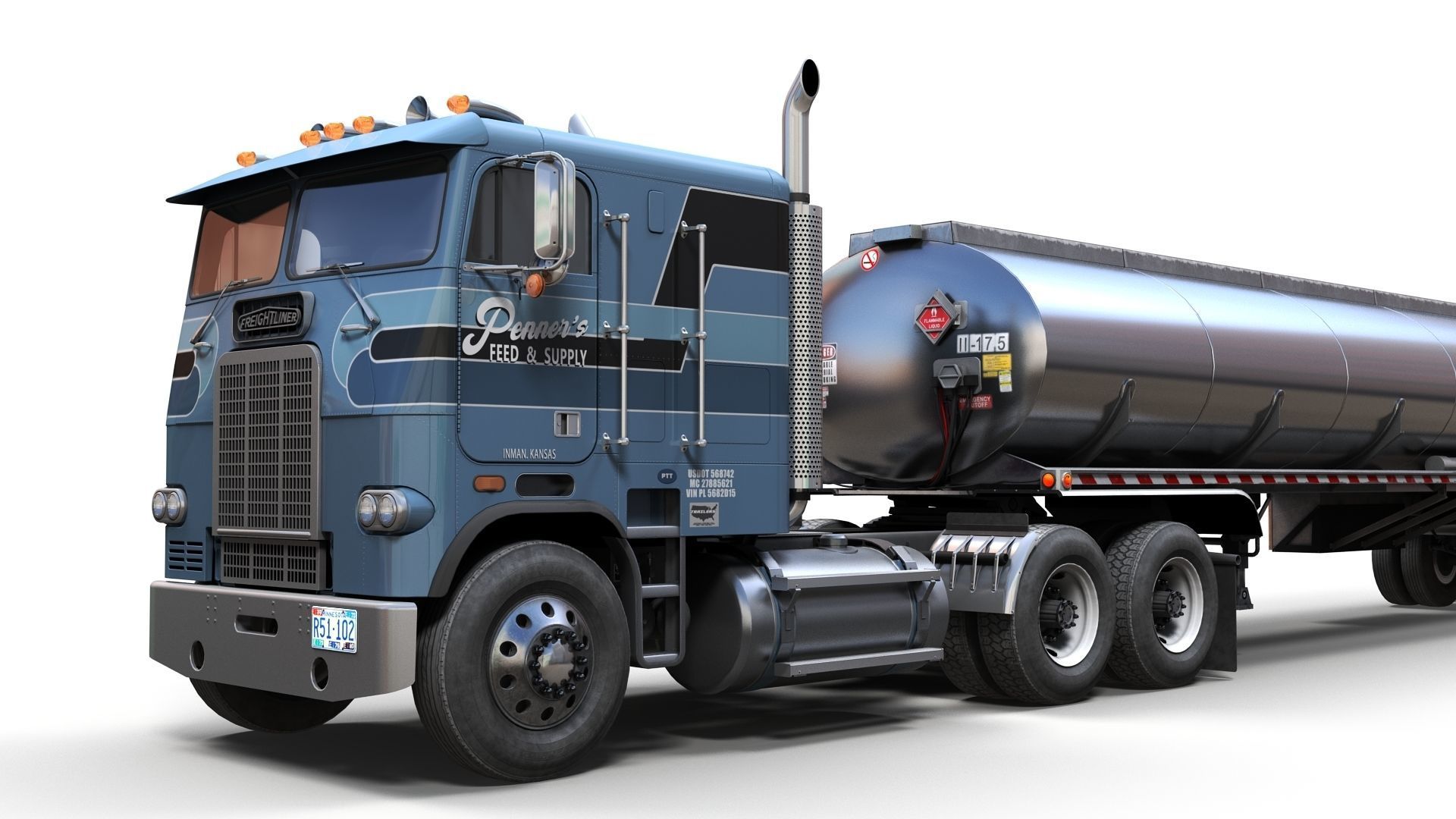 Freightliner cabover fuel trailer Low-poly 3D model_8