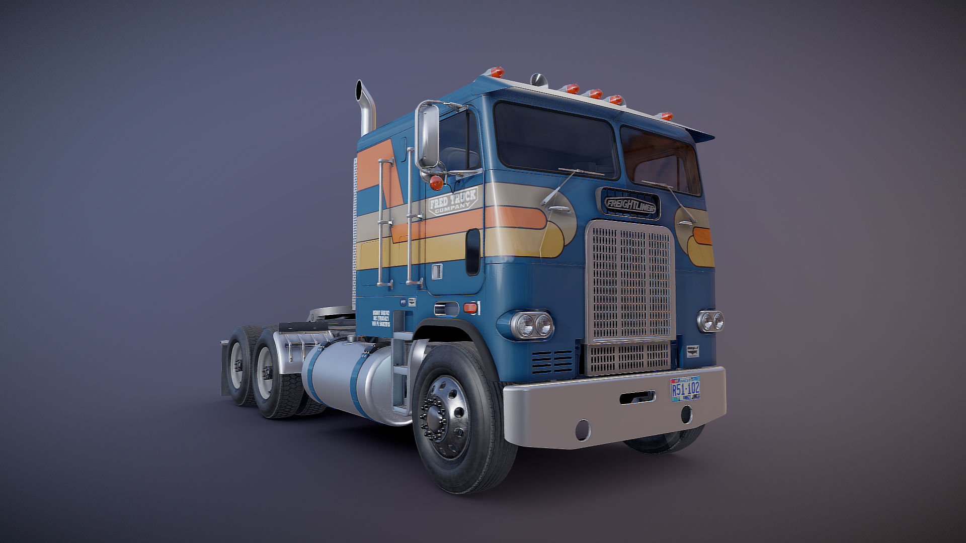 Freightliner cabover fuel trailer Low-poly 3D model_37