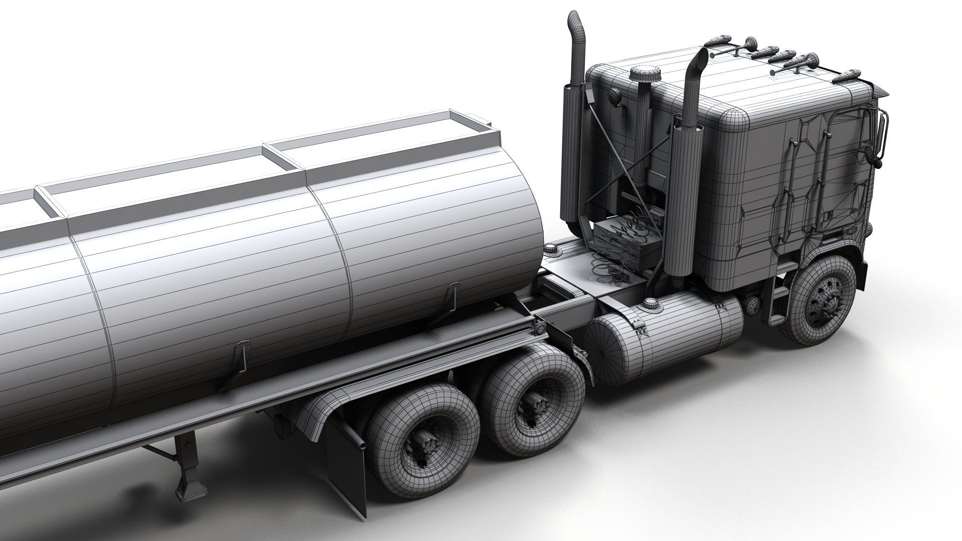 Freightliner cabover fuel trailer Low-poly 3D model_15