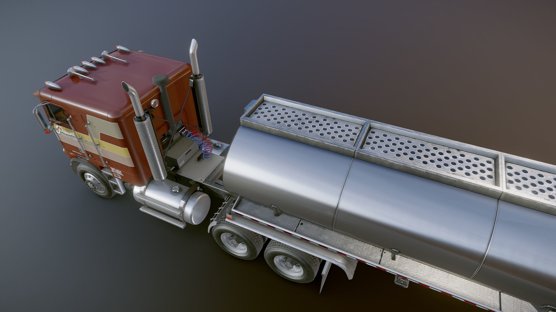 Freightliner cabover fuel trailer Low-poly 3D model_34