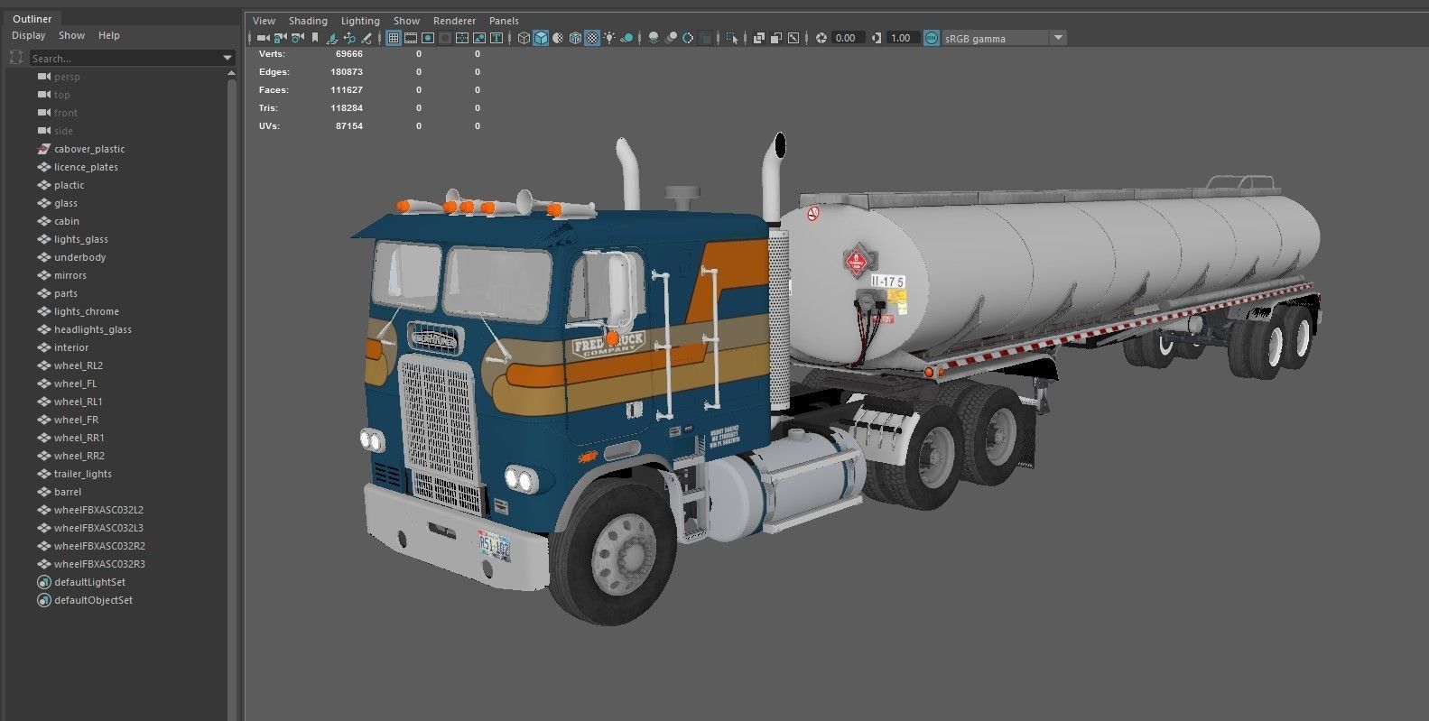 Freightliner cabover fuel trailer Low-poly 3D model_56