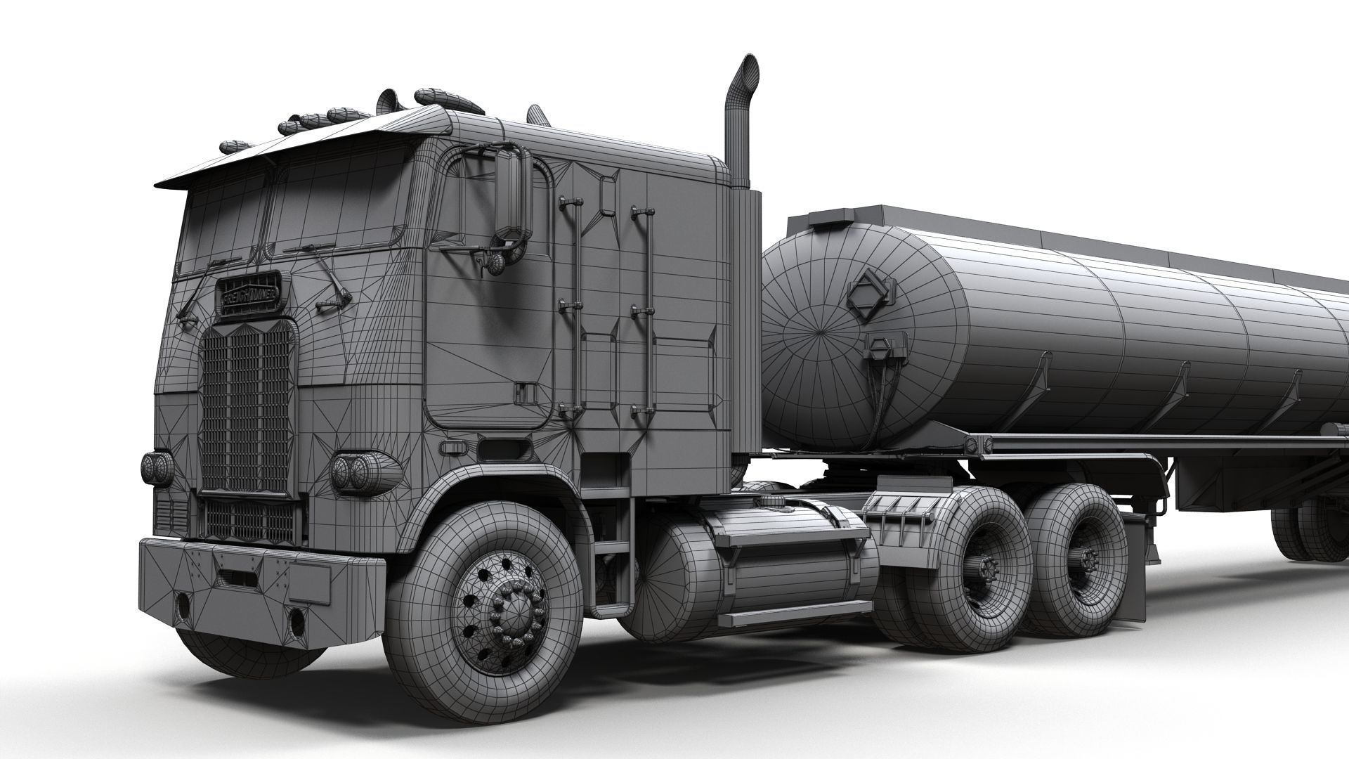 Freightliner cabover fuel trailer Low-poly 3D model_21