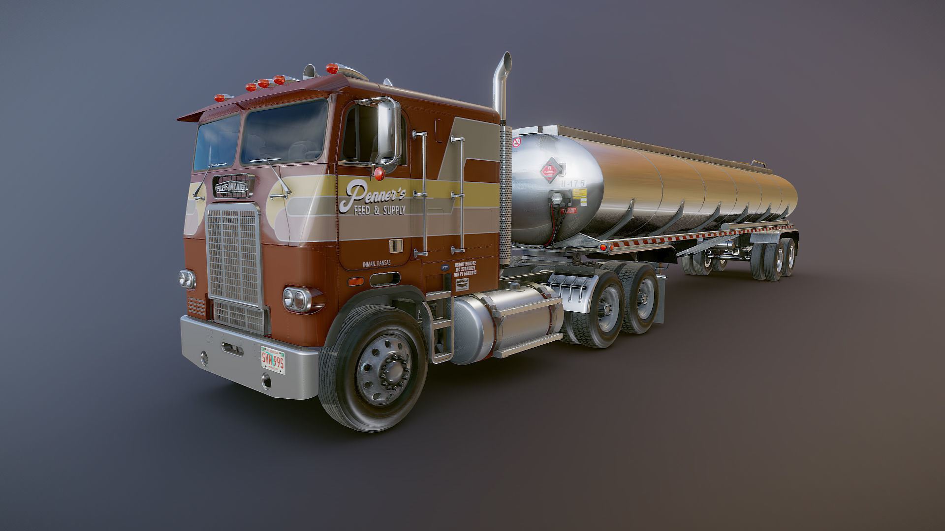 Freightliner cabover fuel trailer Low-poly 3D model_22