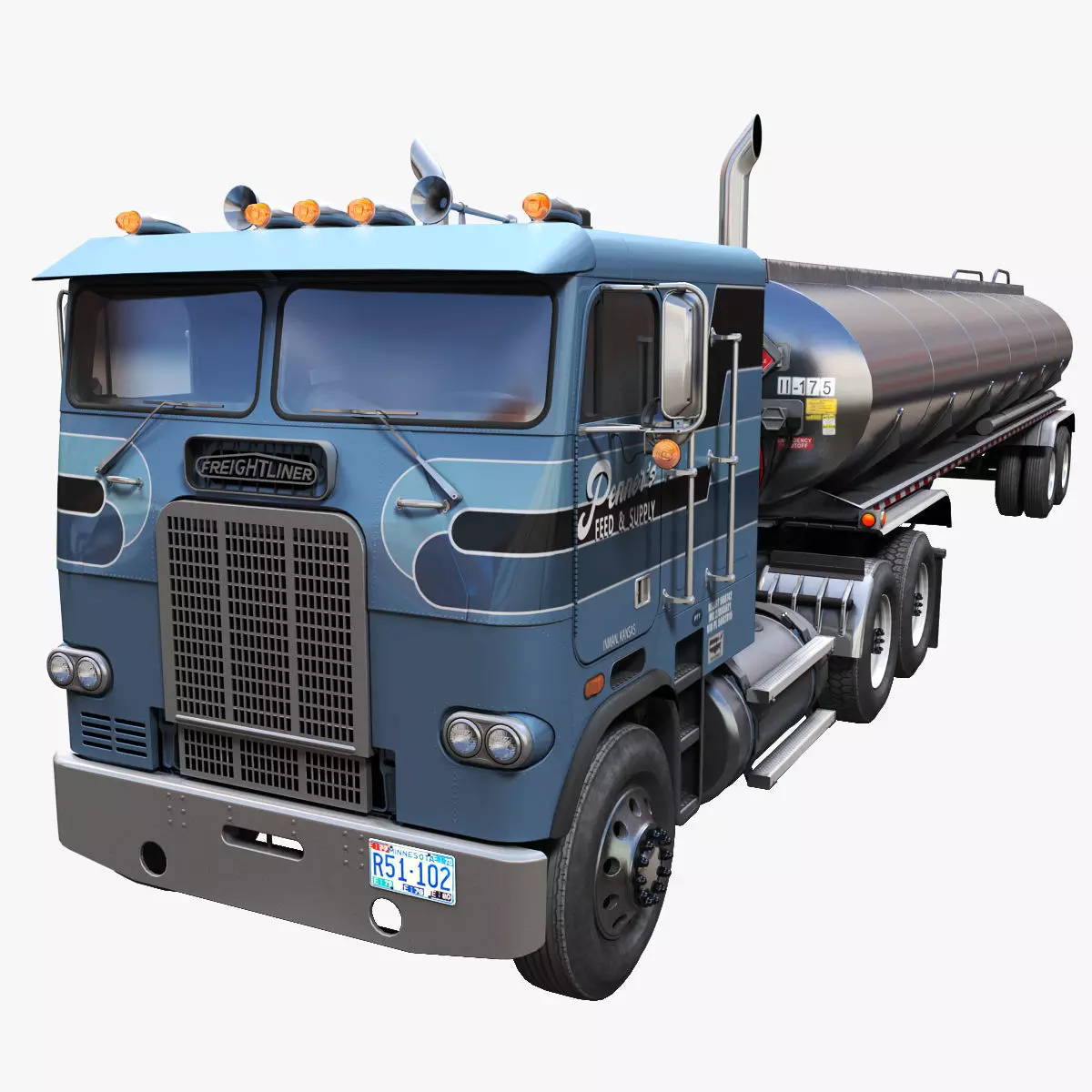 Freightliner cabover fuel trailer Low-poly 3D model_0