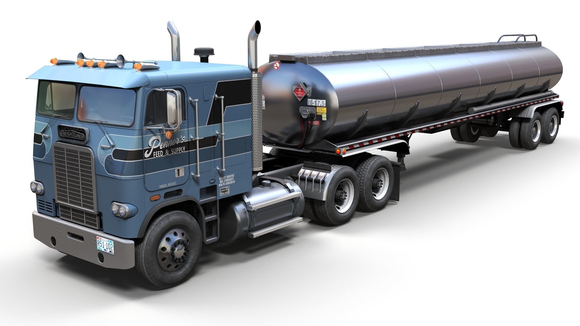 Freightliner cabover fuel trailer Low-poly 3D model_1