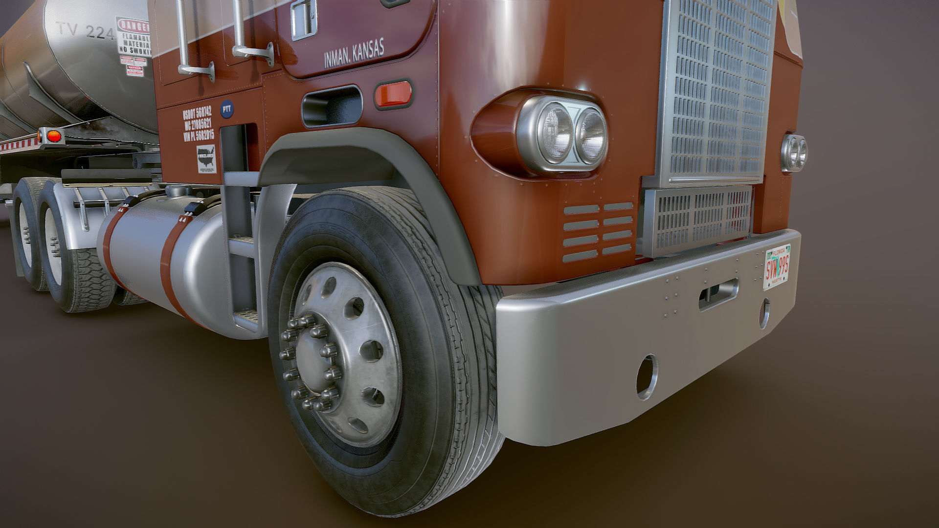 Freightliner cabover fuel trailer Low-poly 3D model_28