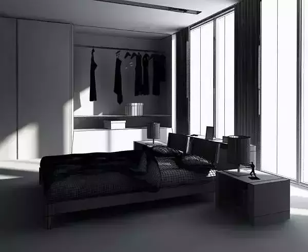 Modern Bed Room With Big Windows