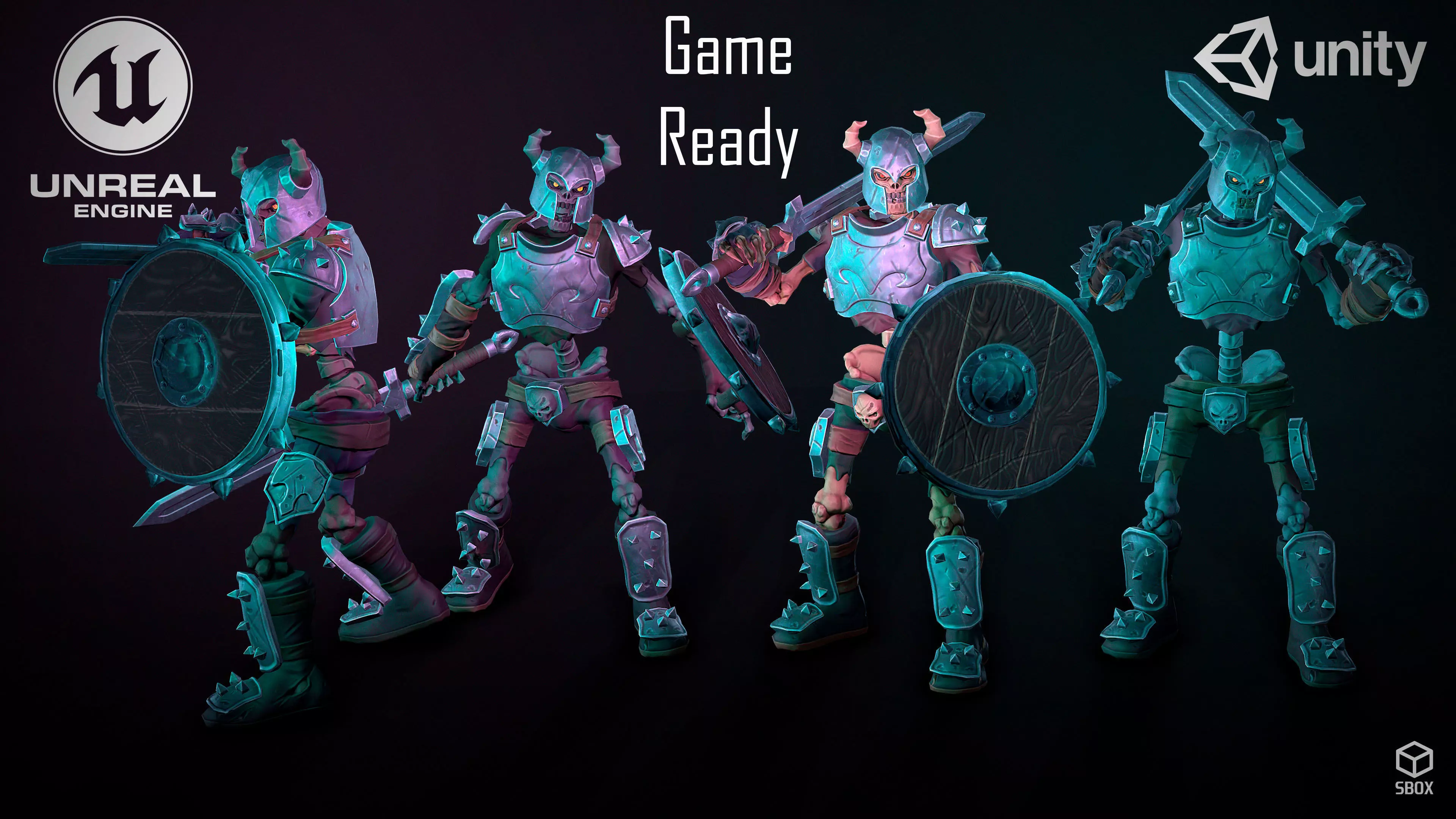 Fantasy Skeleton Warrior 1 Game Ready 3D model Low-poly 3D model_0