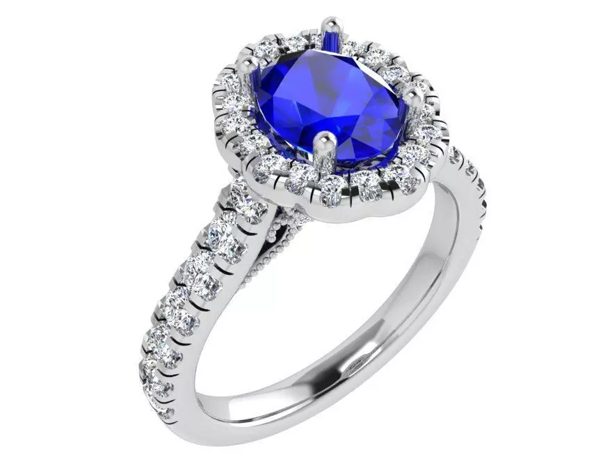 Oval blue diamond ring 3447 3D print model 3D print model_0