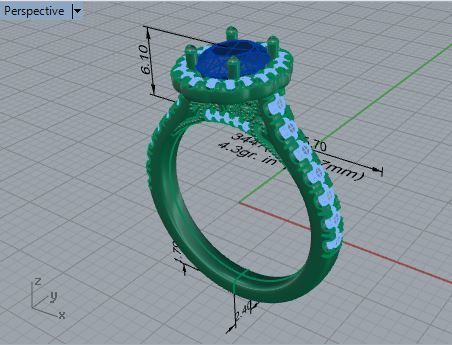 Oval blue diamond ring 3447 3D print model 3D print model_7