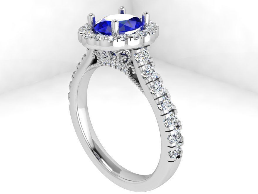 Oval blue diamond ring 3447 3D print model 3D print model_2