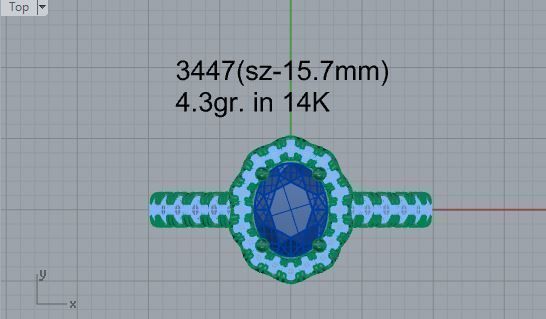 Oval blue diamond ring 3447 3D print model 3D print model_4