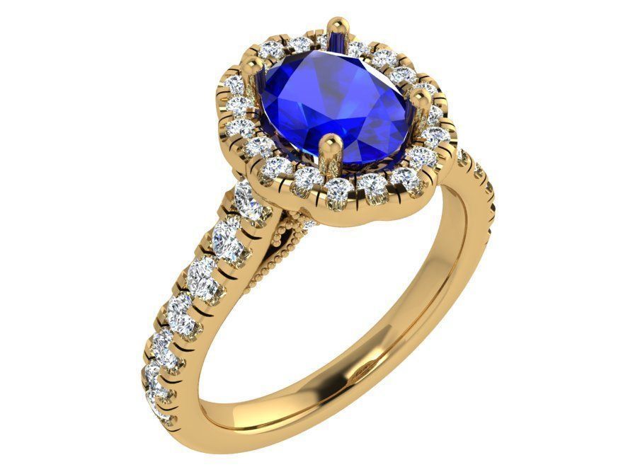 Oval blue diamond ring 3447 3D print model 3D print model_1