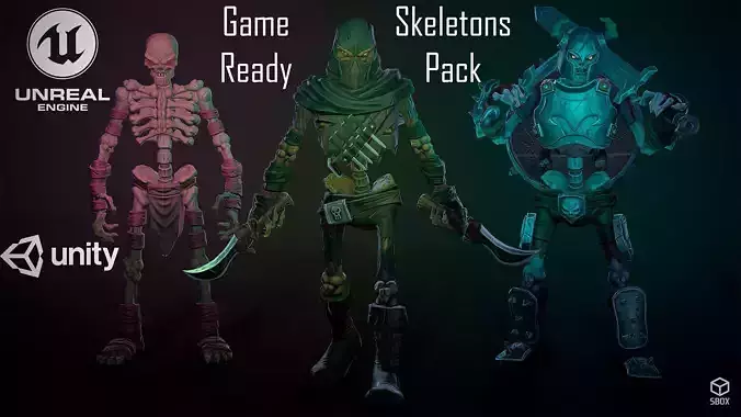 Low-poly game ready models of the characters SkeletonsPack1 Low-poly 3D model
