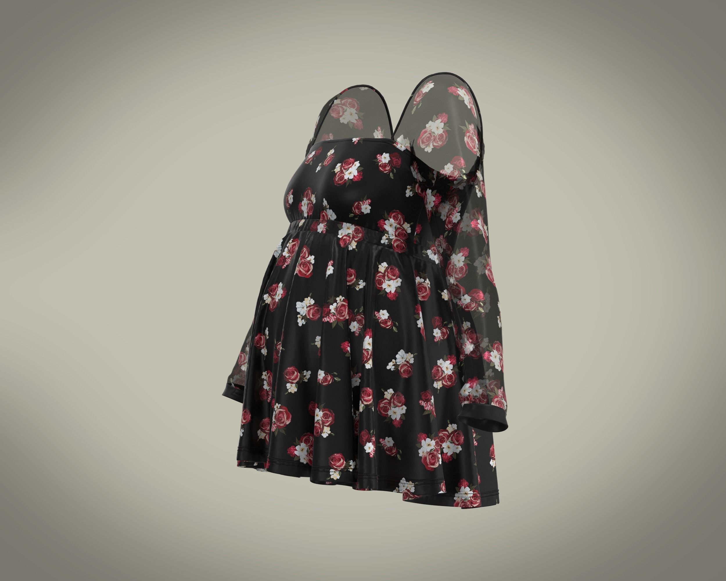 Ladies Maternity Mesh top with red floral Print 3D model_12