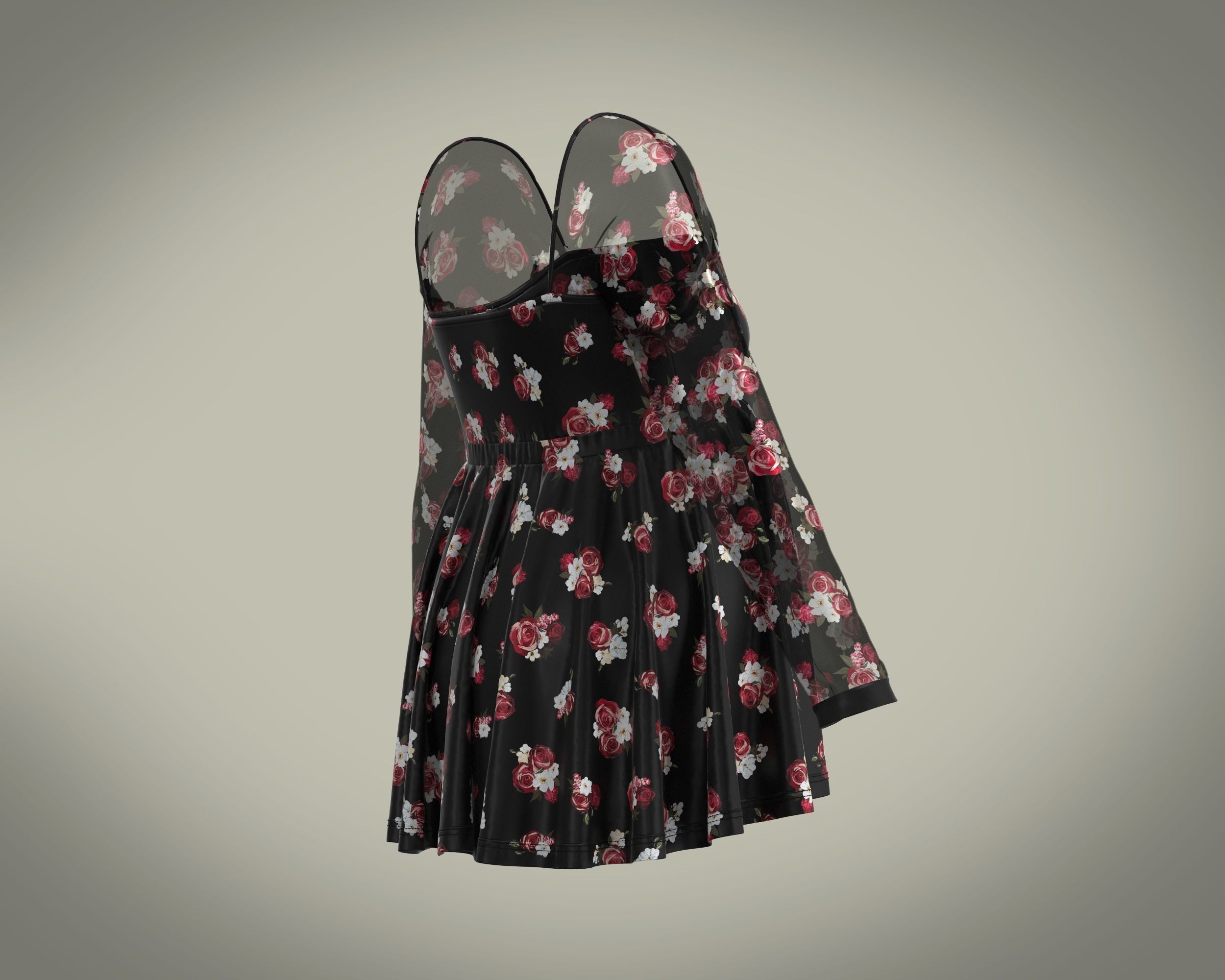 Ladies Maternity Mesh top with red floral Print 3D model_8