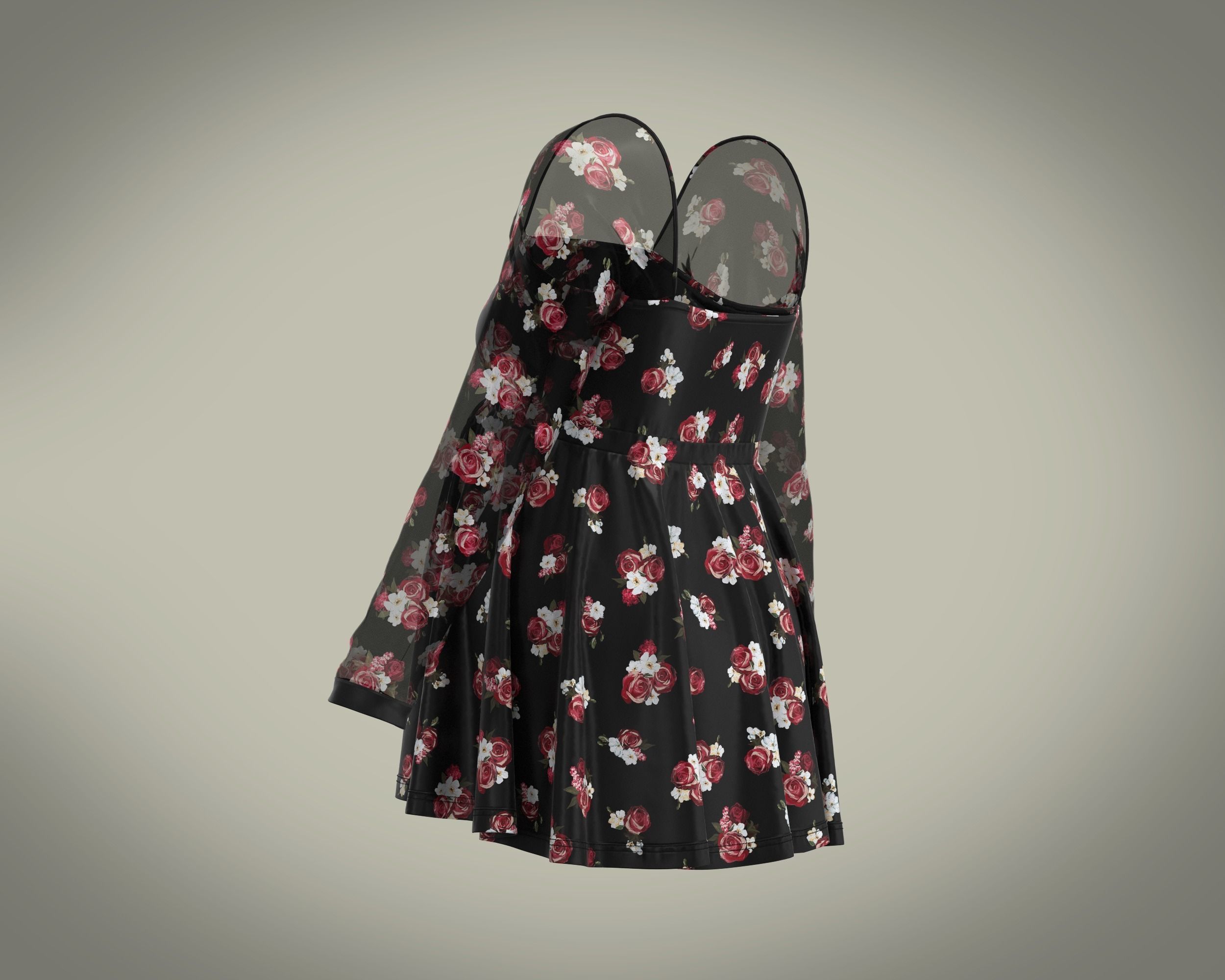 Ladies Maternity Mesh top with red floral Print 3D model_10