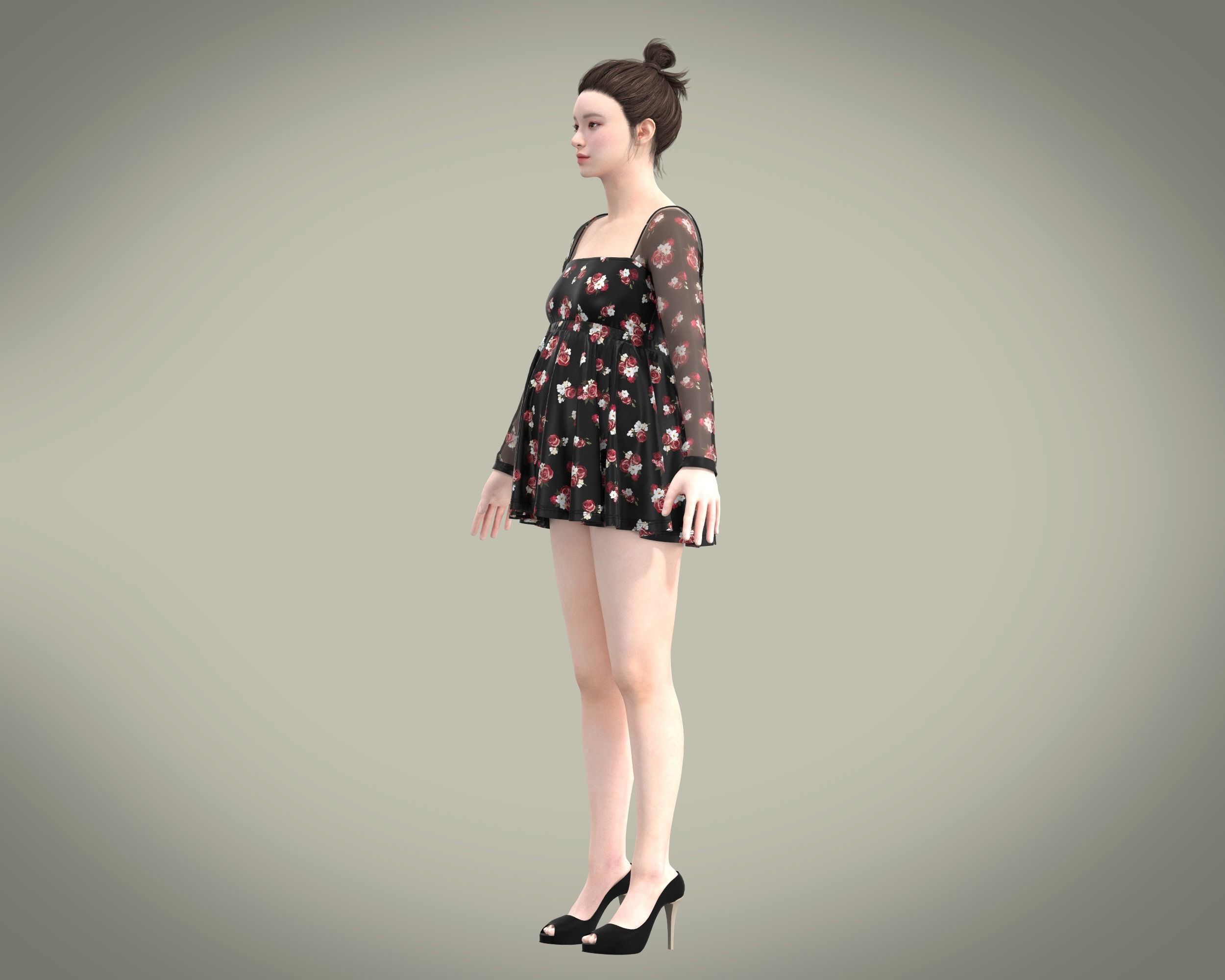 Ladies Maternity Mesh top with red floral Print 3D model_5