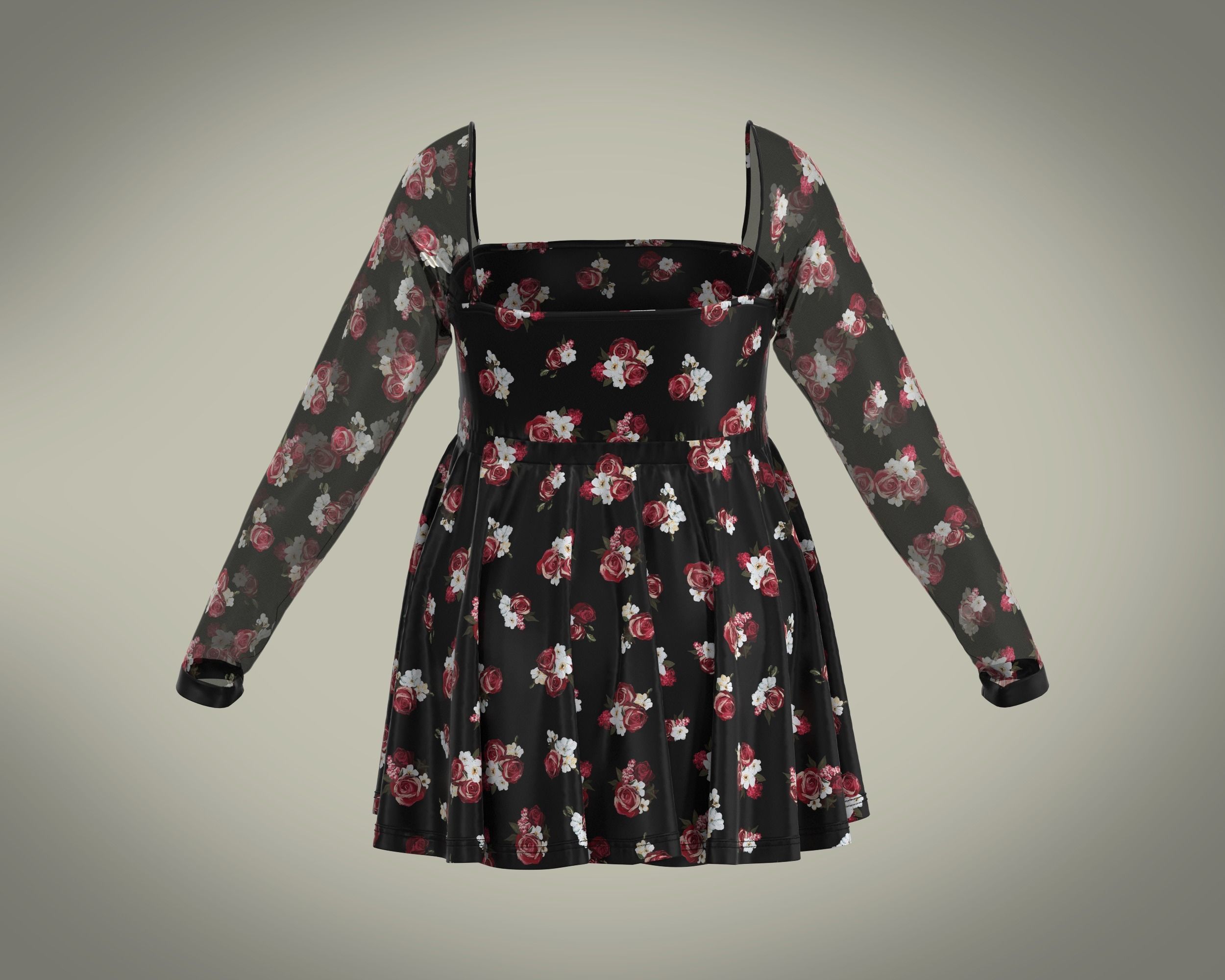 Ladies Maternity Mesh top with red floral Print 3D model_9