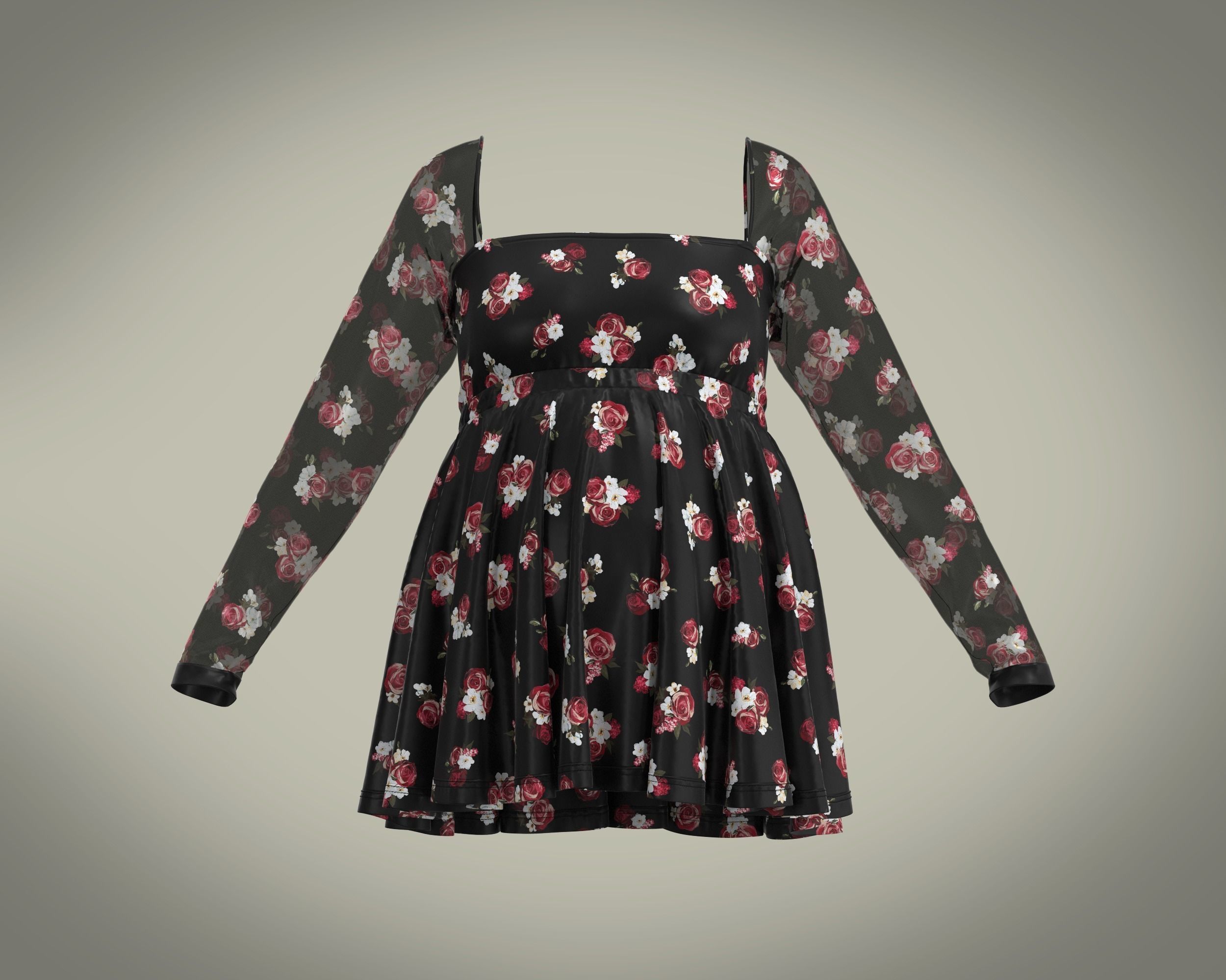 Ladies Maternity Mesh top with red floral Print 3D model_6