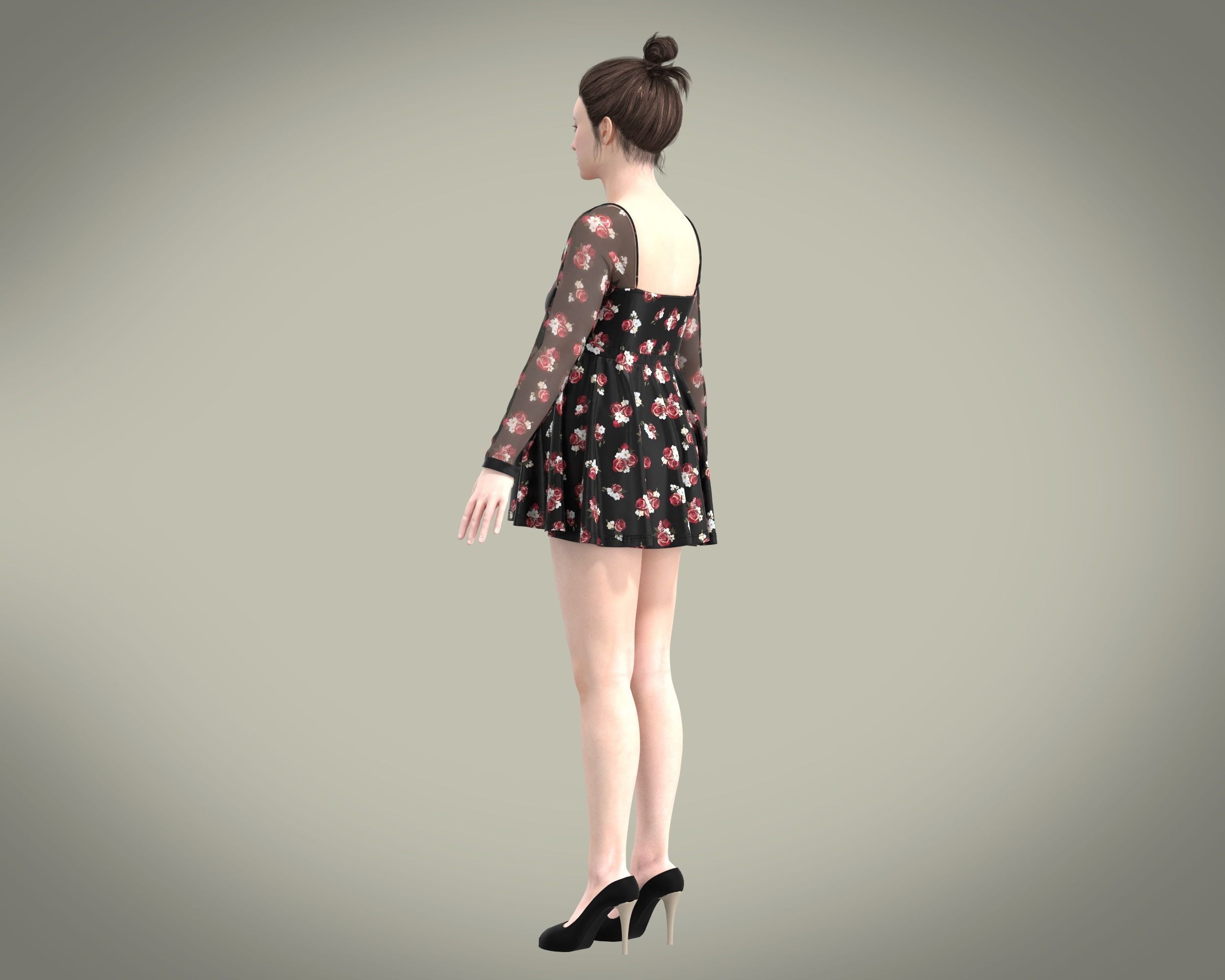 Ladies Maternity Mesh top with red floral Print 3D model_4