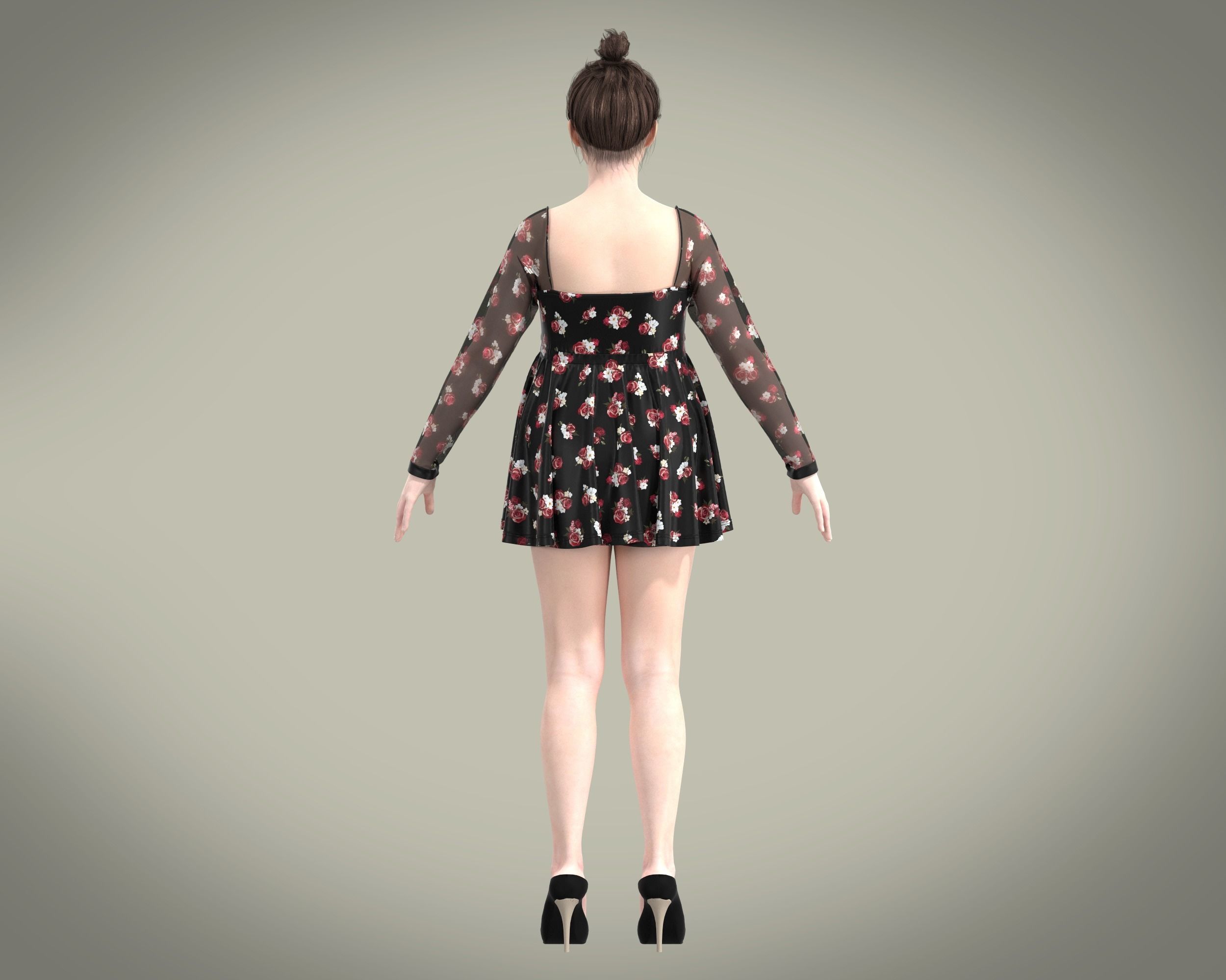 Ladies Maternity Mesh top with red floral Print 3D model_3