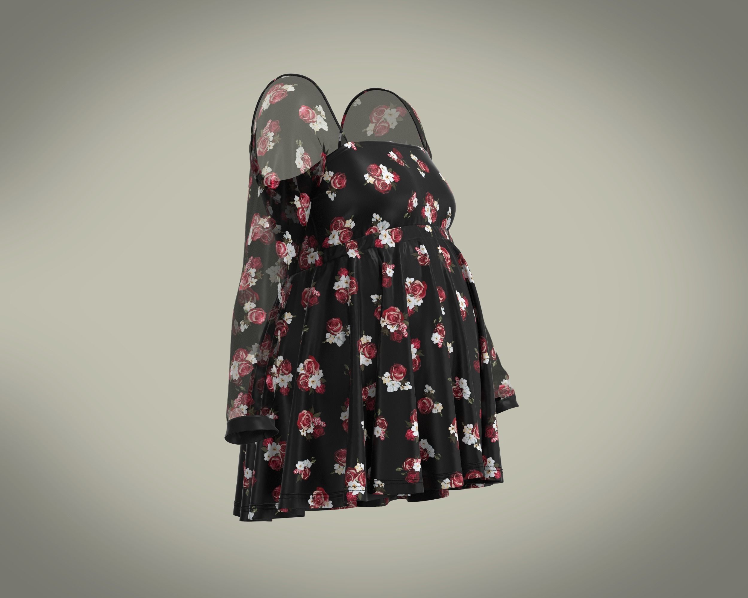 Ladies Maternity Mesh top with red floral Print 3D model_7
