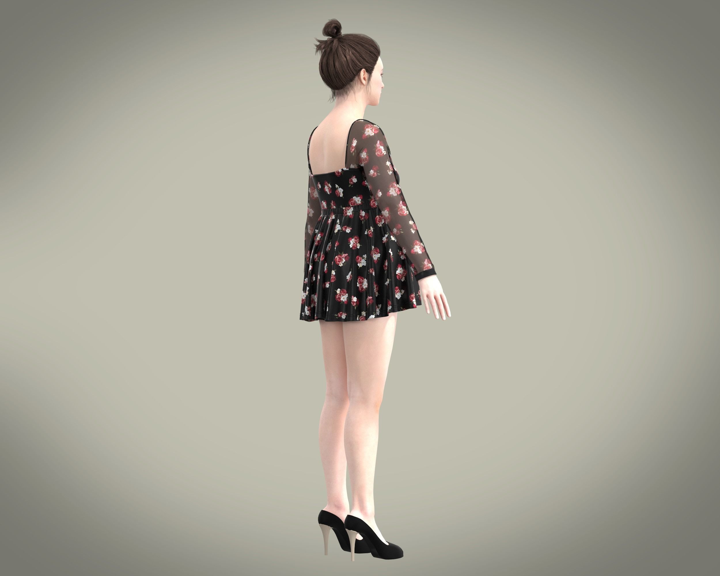 Ladies Maternity Mesh top with red floral Print 3D model_2