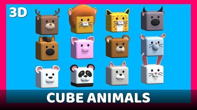 Low poly Cube Animals 3D - Cartoon Animals Low-poly 3D model