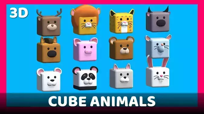 Low poly Cube Animals 3D - Cartoon Animals Low-poly 3D model
