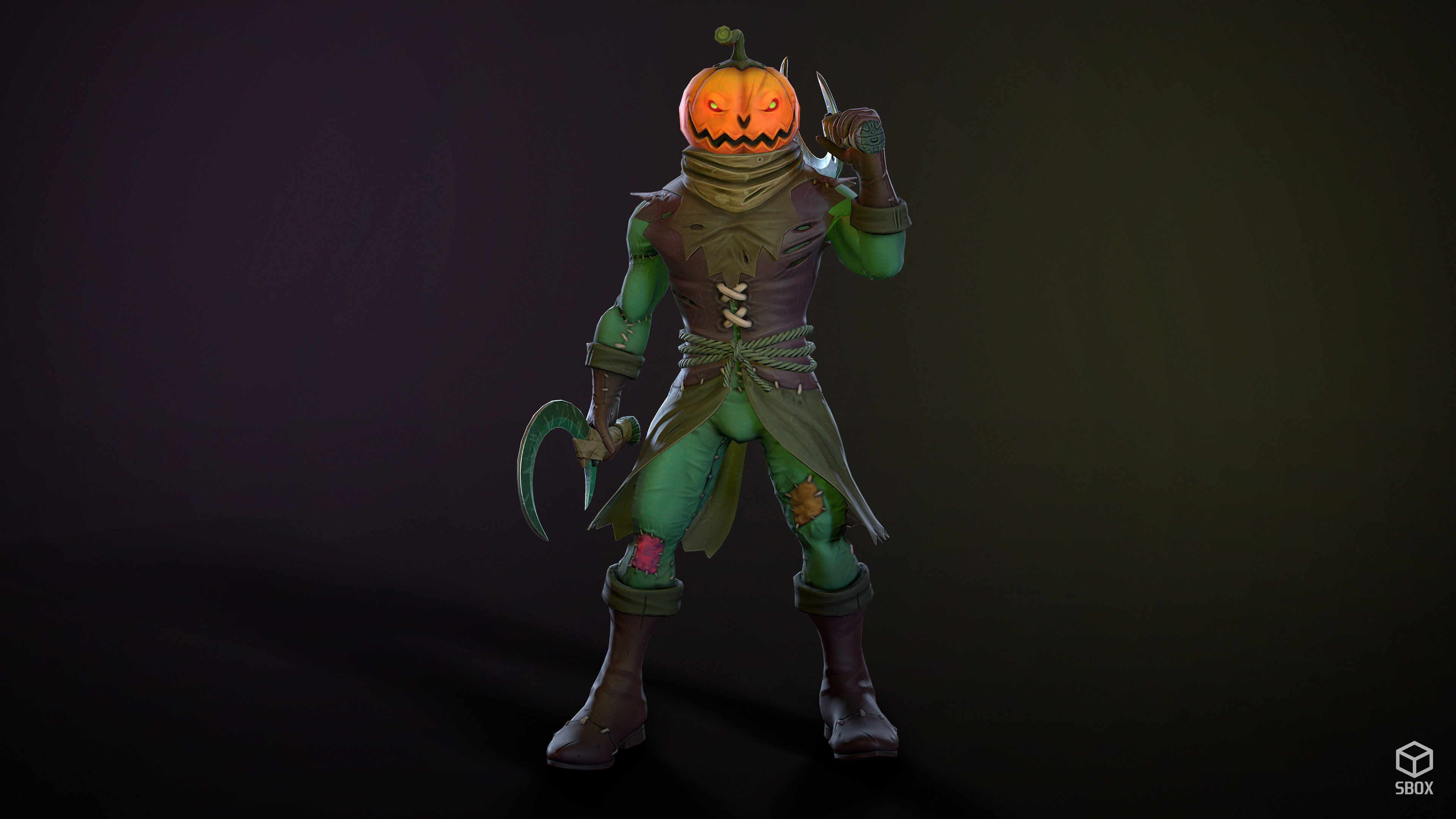 Pumpkin Head 1 Game Ready 3D model Low-poly 3D model_6