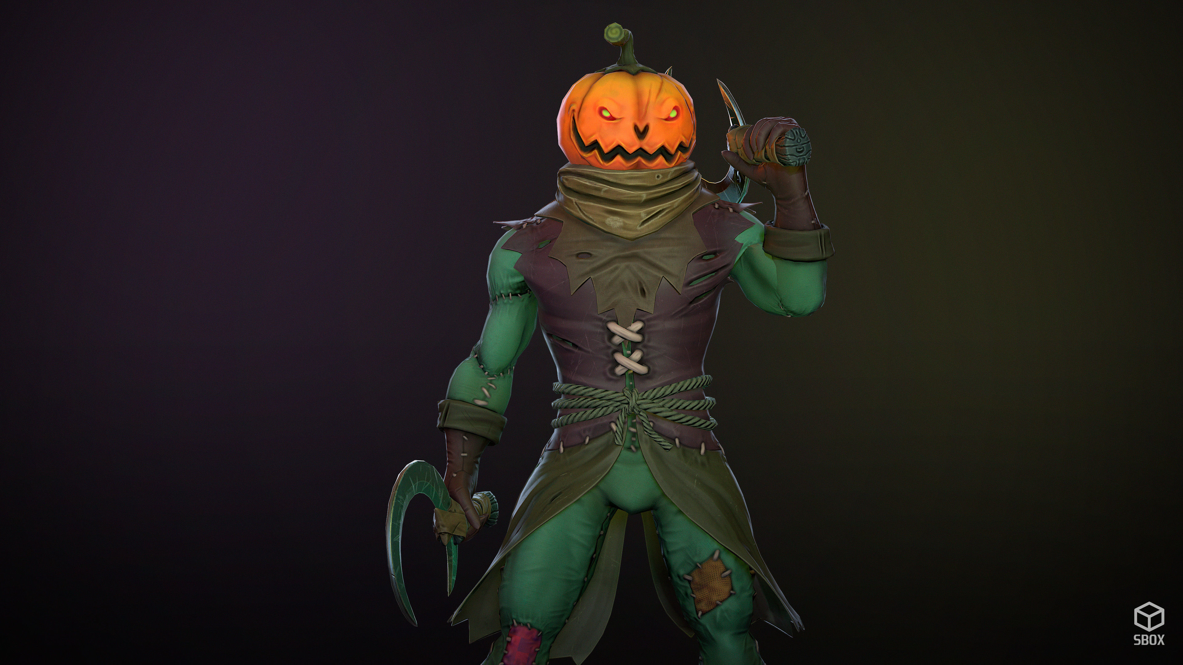 Pumpkin Head 1 Game Ready 3D model Low-poly 3D model_5
