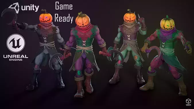 Pumpkin Head 1 Game Ready 3D model Low-poly 3D model