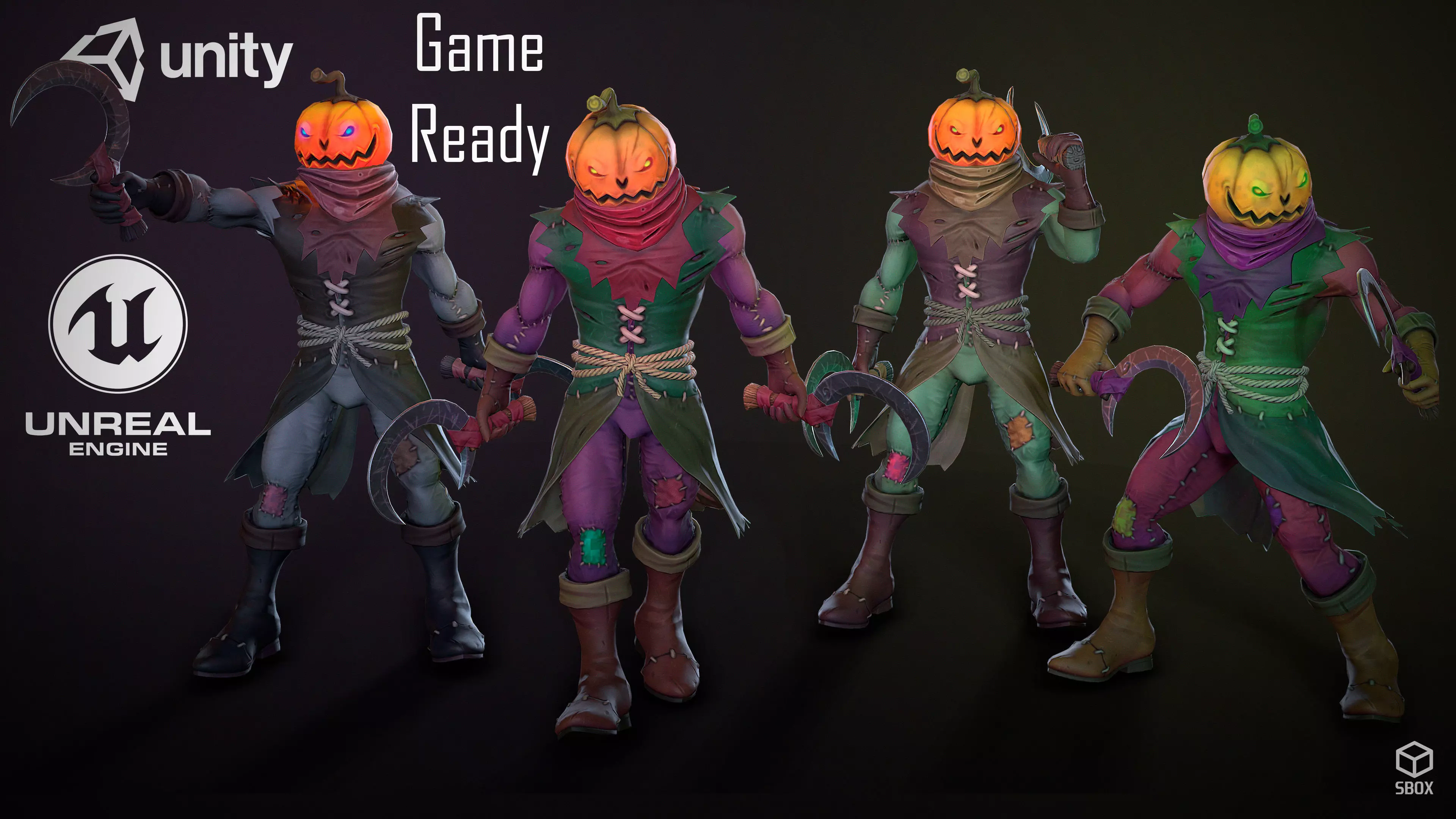 Pumpkin Head 1 Game Ready 3D model Low-poly 3D model_0