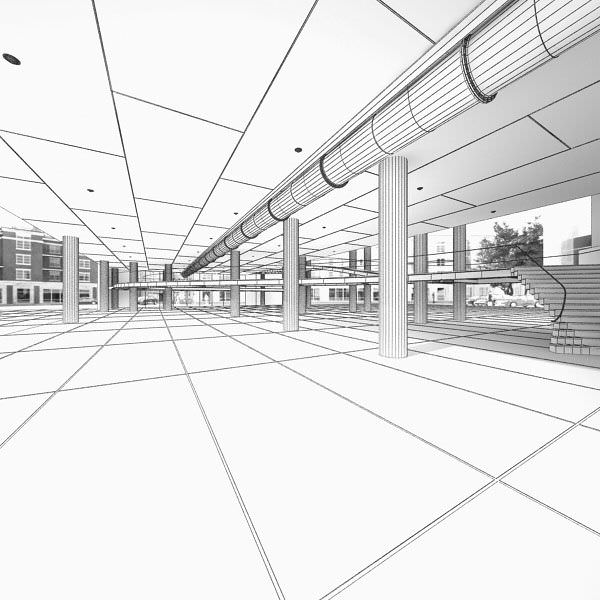 Spacious Empty Hall 3D model_1