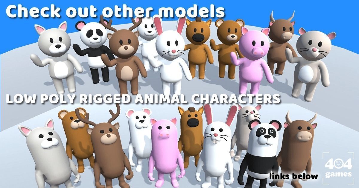 Lowpoly Animal Characters - Cartoon Humanoid Animal Characters Low-poly 3D model_7