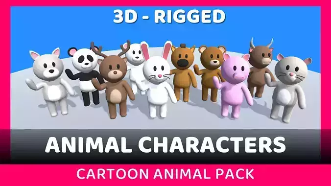 Lowpoly Animal Characters - Cartoon Humanoid Animal Characters Low-poly 3D model