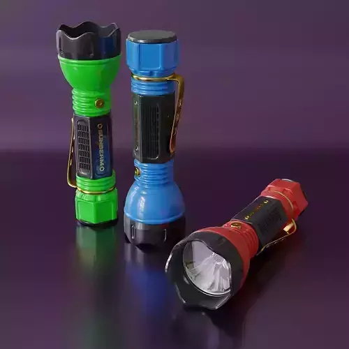 Multicolored hand held plastic flashlights