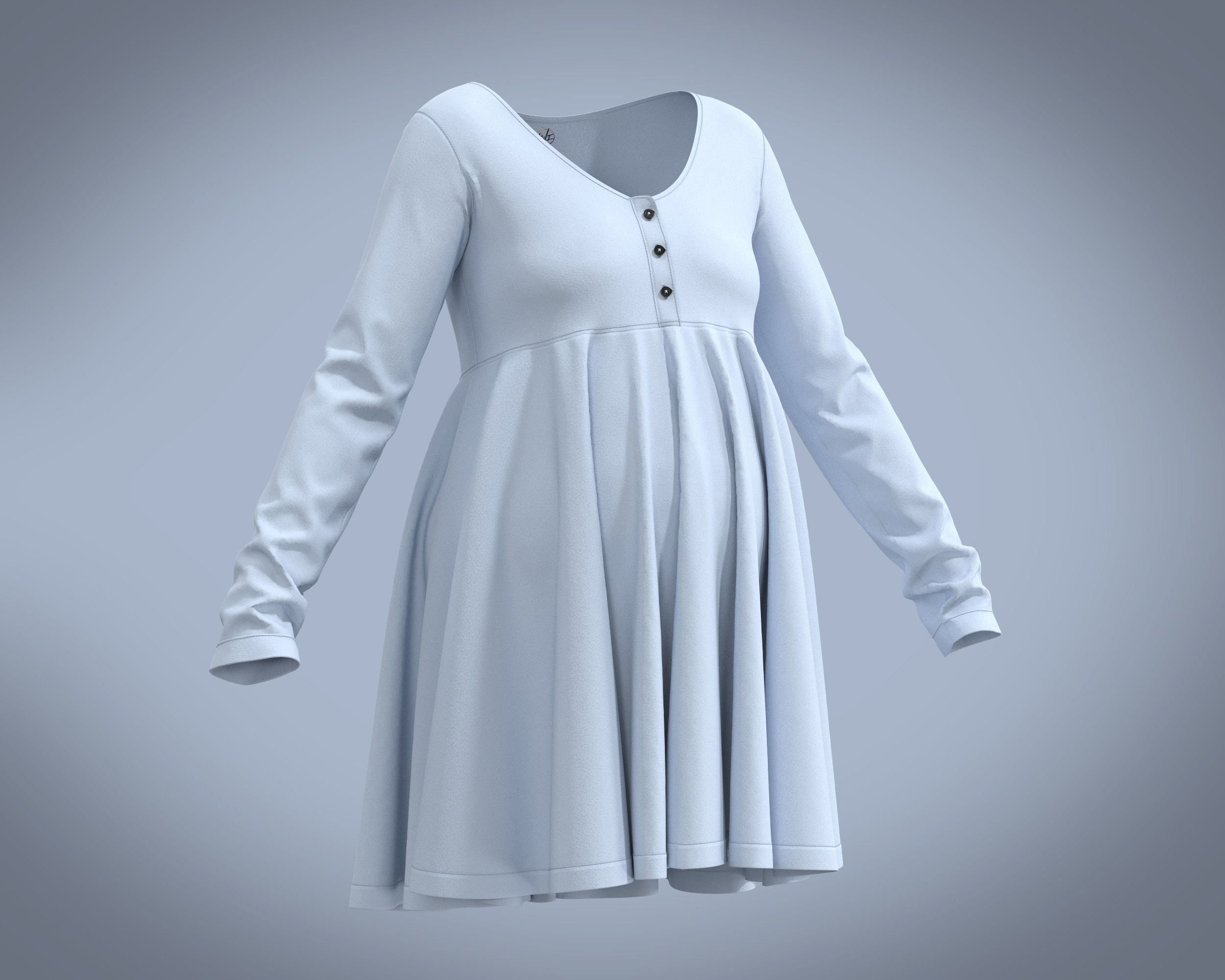 Maternity long sleeve button through Knit tee in light Blue 3D model_7