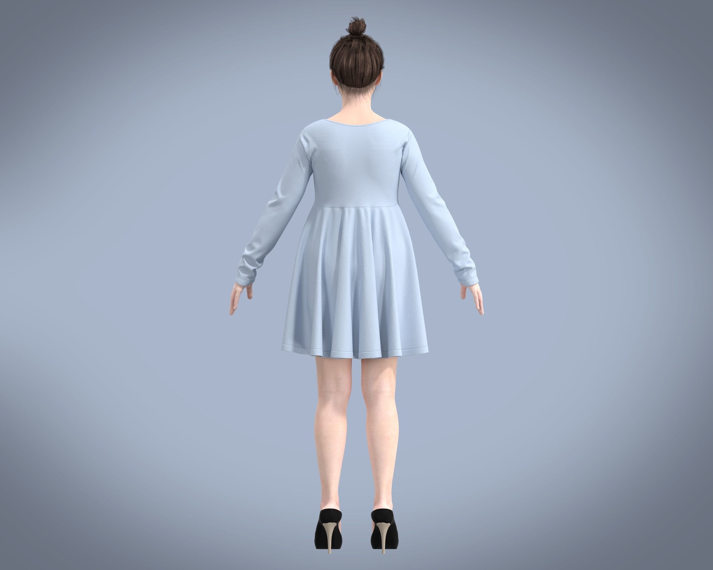 Maternity long sleeve button through Knit tee in light Blue 3D model_3