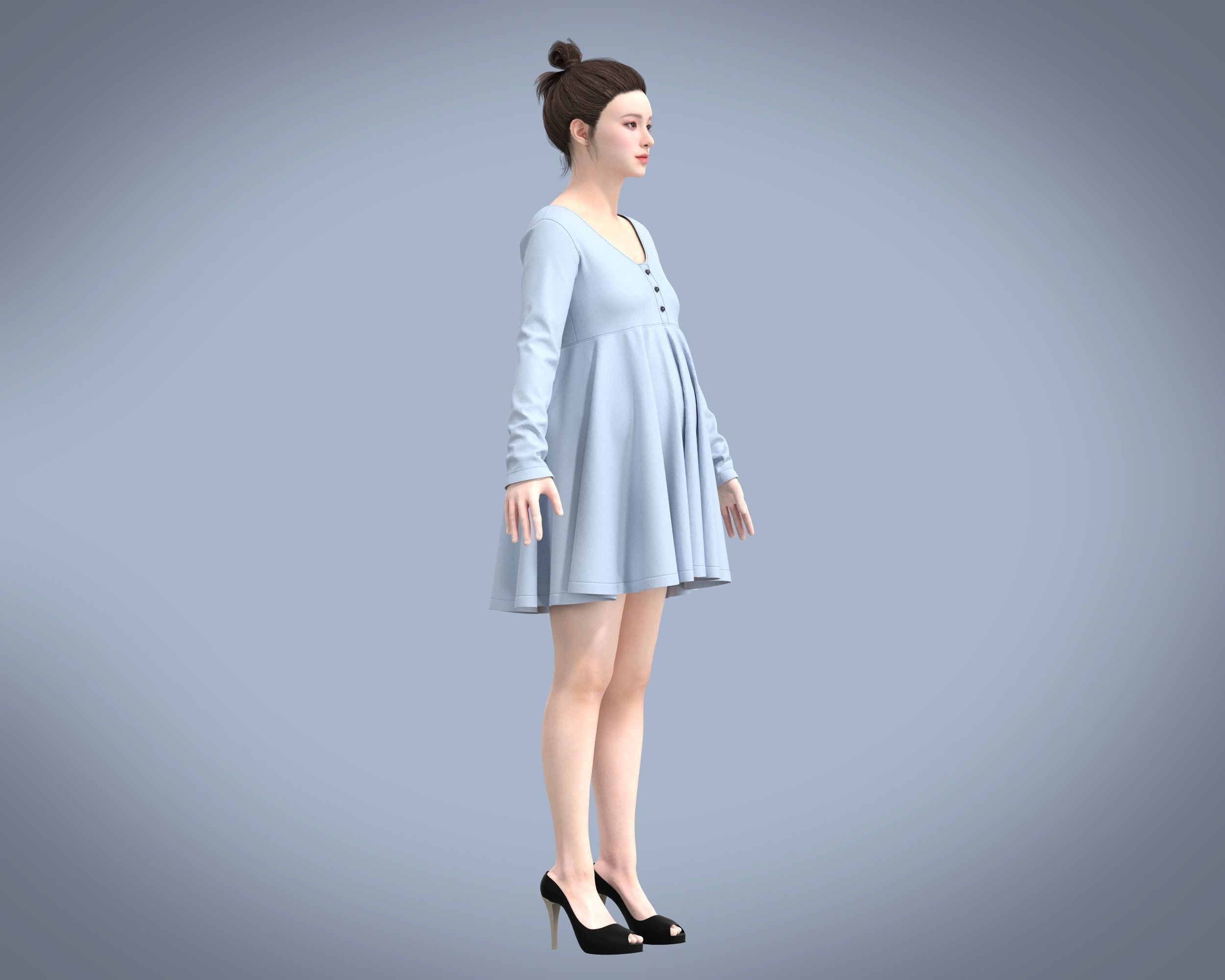 Maternity long sleeve button through Knit tee in light Blue 3D model_1