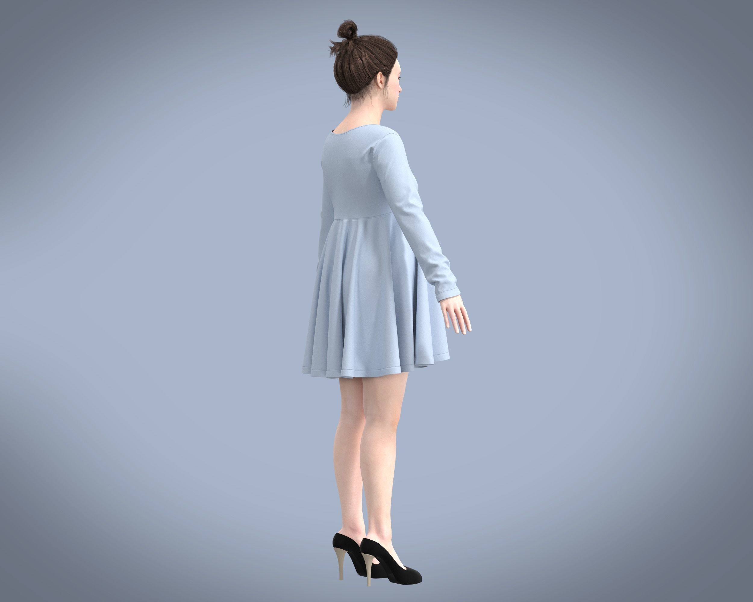 Maternity long sleeve button through Knit tee in light Blue 3D model_2